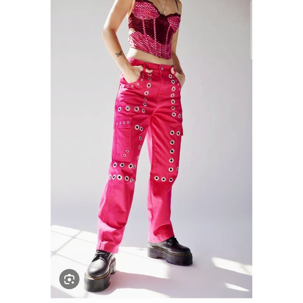 BDG Urban Outfitters Women's Maxo Grommet Cargo Jeans Size 27 Pink Denim Utility